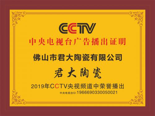 CCTV频道荣誉播出证明